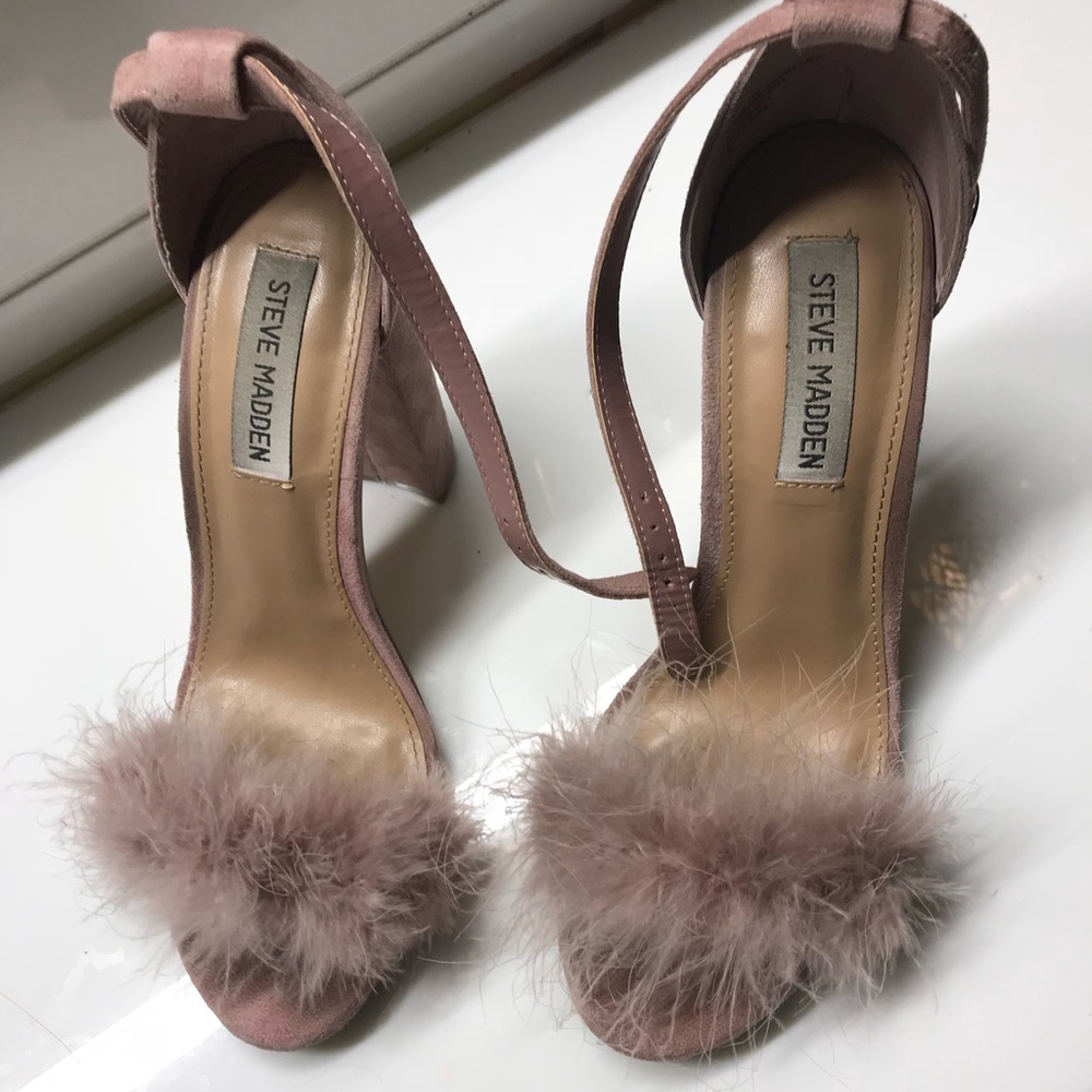 Steve Madden blush color fur block heels